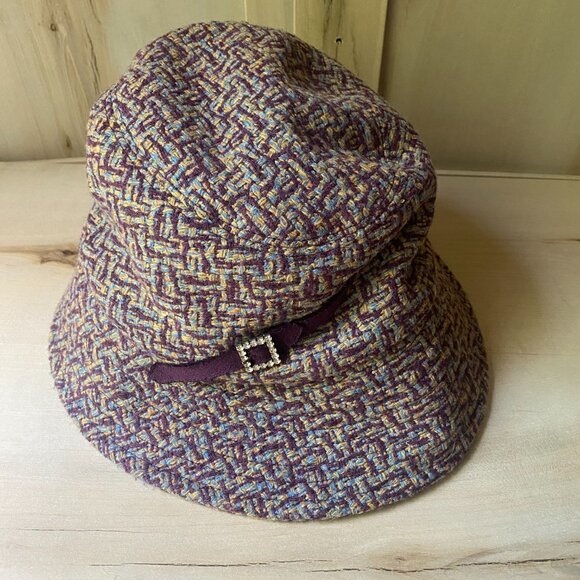 Betmar NY Purple Tweed Wool Blend Woven Bucket Hat Rhinestone Y2K classic Preppy - Picture 2 of 11